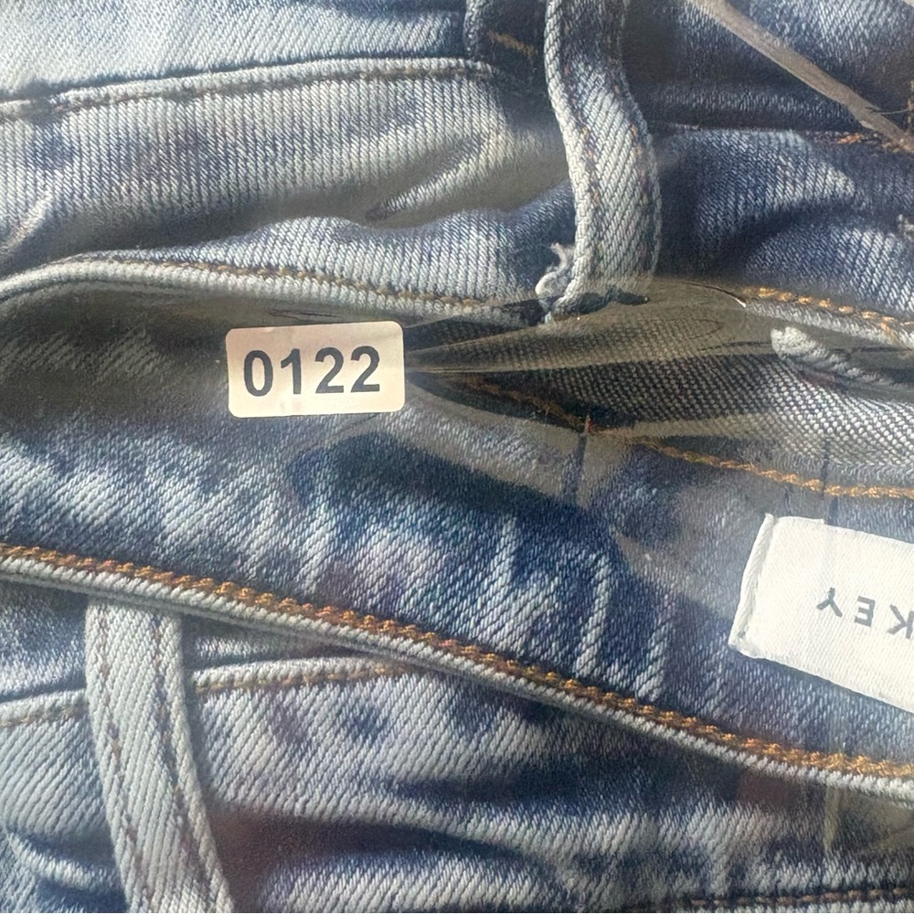 Flying Monkey Two Tone Chevron Flare Jeans Y2K Colorblock Raw Hem 28 - Picture 13 of 14